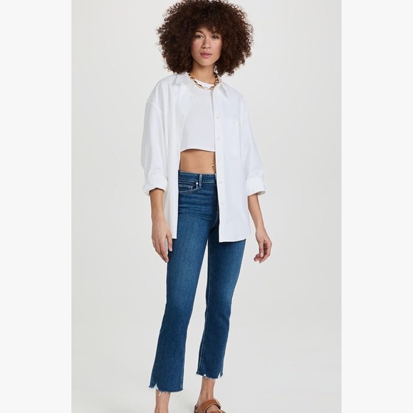 Paige Cindy High Rise Straight Ankle Raw Hem Buttonfly Jeans - Picture 2 of 8